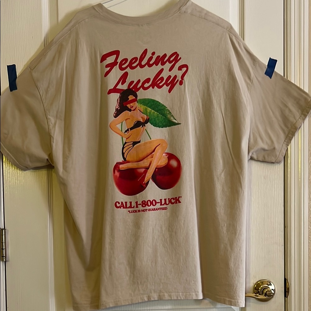Beige Graphic Tee with Retro Print